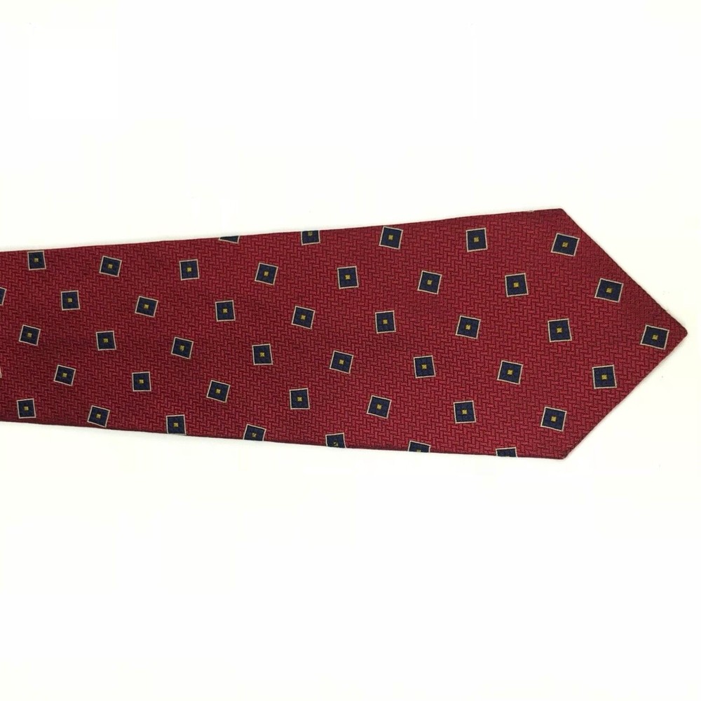 Corporate JOS A BANK Red Geometric Blue Yellow Squares Necktie Hand Sewn Tie - Picture 3 of 8